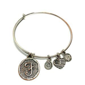Initial F Charm Bracelet Silver Finish - Expands 2"- 3.5"
